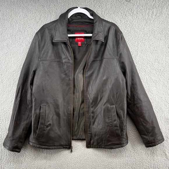 Izod Genuine Lamb Leather Jacket Brown Zip Front Size Medium - Picture 1 of 9